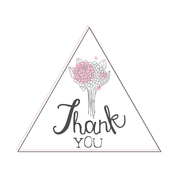 Poděkování Rukopisný nápis, návrhový prvek s kyticí květinami může být použit pro dárkové nebo blahopřání, pozvánku, leták, plakát, obrázek na tričko tisk na trička — Stockový vektor
