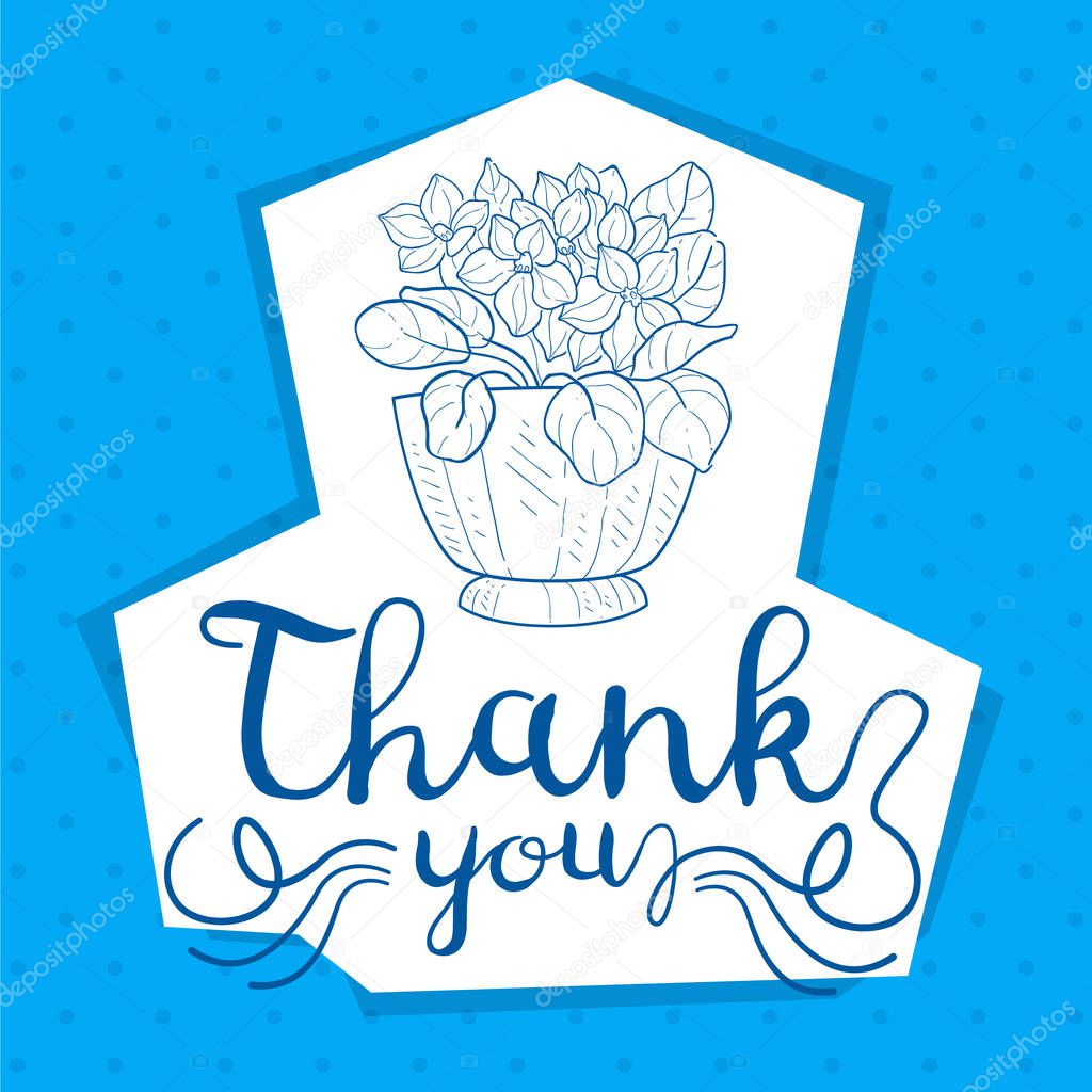 Thank You Handwritten Inscription, Card with Flowers, Design Element Can Be Used for Gift or Greeting Card, Invitation, Flyer, Banner, T-shirt Print Hand Drawn Vector Illustration