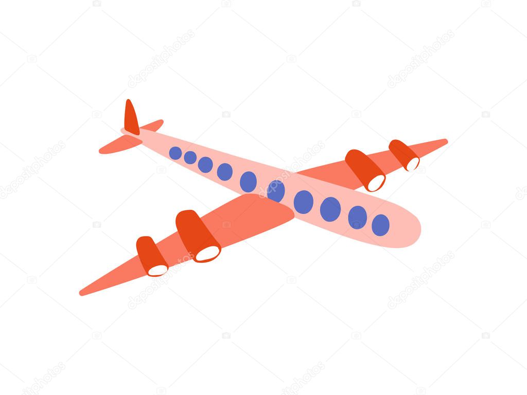 Airplane, Flying Aaircraft, Side View, Cartoon Vector Illustration