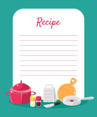 Tarif Yemek Kitabı Mutfak Aletleri ile Süslenmiş, Tarif Yerleştirme Vektör İllüstrasyon Için Çizgiler ile Kart