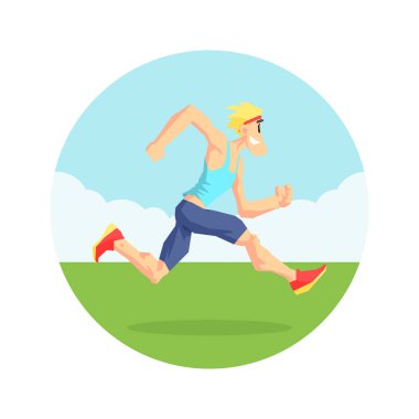 Erkek Atlet Doğada Koşu, Fiziksel Egzersiz Eğitimi, Aktif Sağlıklı Yaşam Tarzı Vektör İllüstrasyon