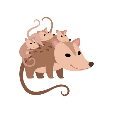 Bebekleri ile Anne Opossum, OpossumS Vektör İllüstrasyon Ailesi