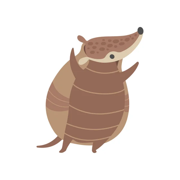 Cute Happy Armadillo Pleistocene Animal Cartoon Character Vector Illustration — Stock Vector