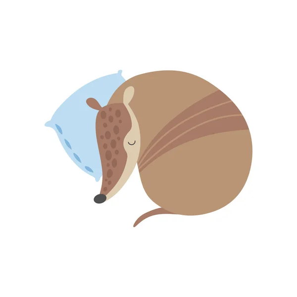 Bonito Armadillo dormindo no travesseiro, adorável Pleistoceno Animal Cartoon personagem Vector Ilustração — Vetor de Stock