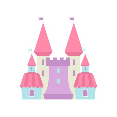 Sevimli Fairytale Magic Castle Fortress, Renkli Fantezi Krallığı Karikatür Vektör İllüstrasyon