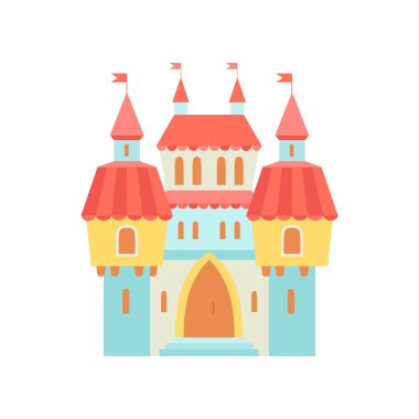 Fairytale Ortaçağ Magic Castle Kale, Renkli Fantezi Krallığı Karikatür Vektör İllüstrasyon