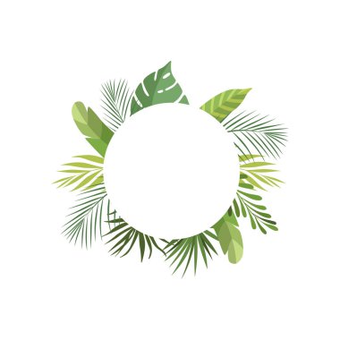 Metin, Banner, Yağmur Ormanları Yeşillik Sınır, Poster, Düğün Davetiyesi, Yaz Tebrik Kartı Tasarım Elemanı Vektör İllüstrasyon için Boşluk ile Tropikal Yapraklar Çerçeve