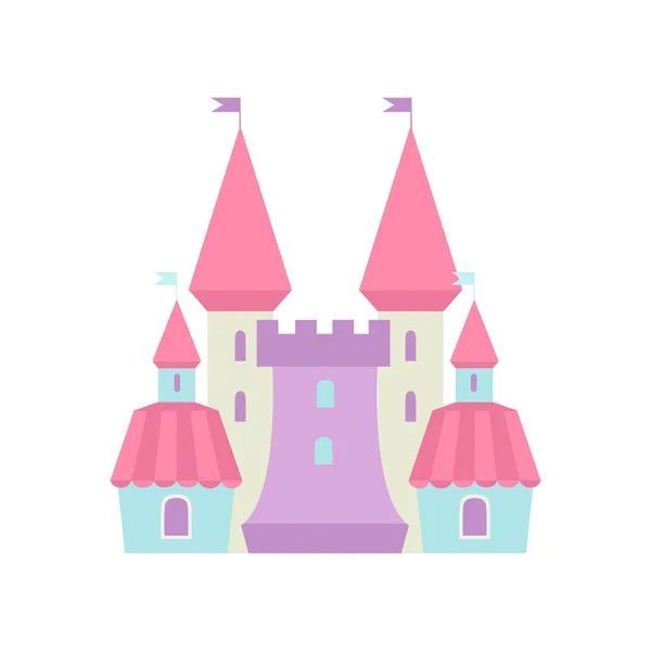 Söt saga Magic Castle Fortress, färgglada Fantasy rike tecknad vektor illustration — Stock vektor