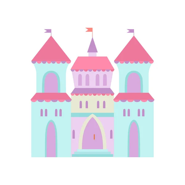 Castello sveglio, Fortezza medievale fiabesca, Illustrazione variopinta del vettore del fumetto del regno di fantasia — Vettoriale Stock