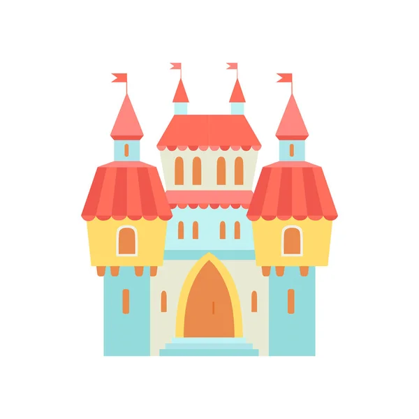 Fortaleza del castillo mágico medieval de cuento de hadas, ilustración colorida del vector de la historieta del reino de la fantasía — Archivo Imágenes Vectoriales