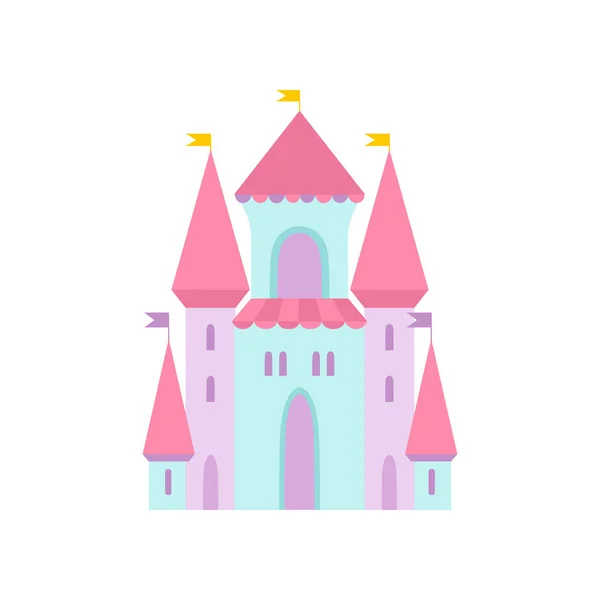 Castillo mágico lindo, fortaleza medieval del cuento de hadas, ilustración colorida del vector de la historieta del reino de la fantasía — Vector de stock