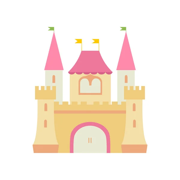 Cute Fairytale Medieval Castle Fortress, Colorful Fantasy Kingdom Cartoon Vector Illustration — Stock Vector