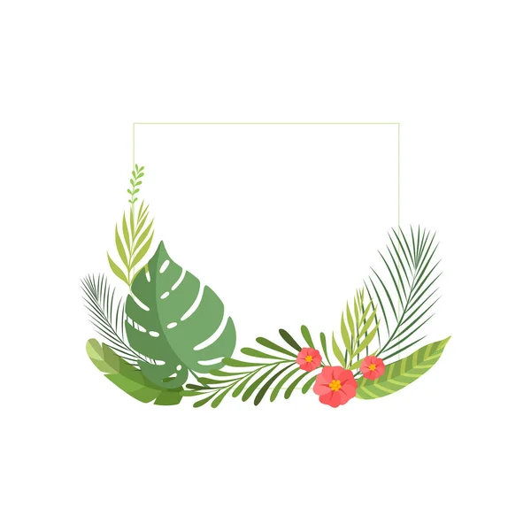 Sommer tropische Blätter und Blumen, Banner, Plakat, Hochzeitseinladung, Sommer-Grußkarte Design-Element Vektorillustration — Stockvektor