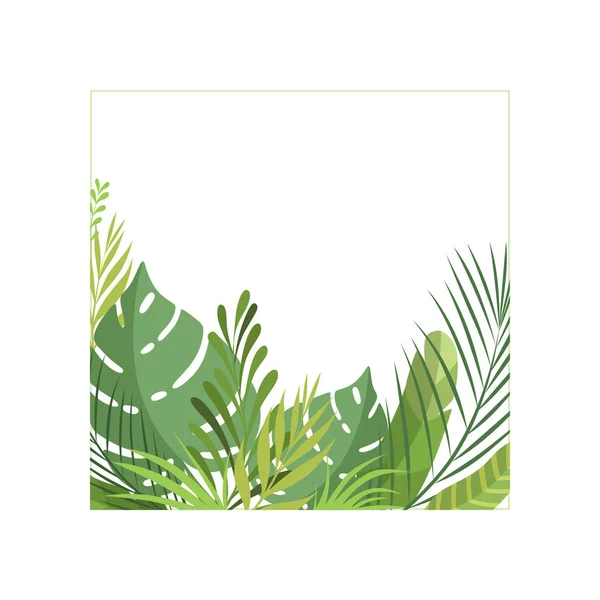 Exotické ohraničení tropického listí s prostorem pro váš text, banner, plakát, Pozvánka na svatbu, letní přání – ilustrace vektorový prvek design — Stockový vektor