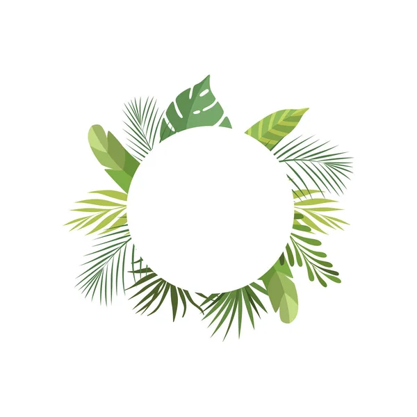 Tropický listový rám s prostorem pro text, banner, deštný les hranice, plakát, Pozvánka na svatbu, letní přání design prvek – ilustrace vektor — Stockový vektor