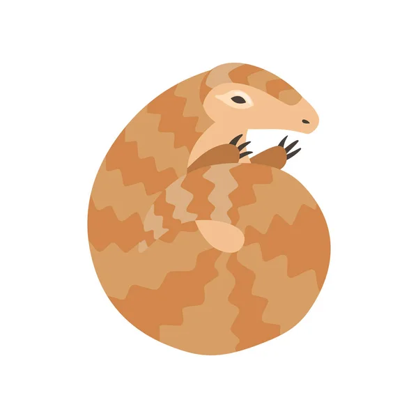 Cute Pangolin Curled Up, Rare Species of Animals Cartoon Vector Illustration — Stock Vector
