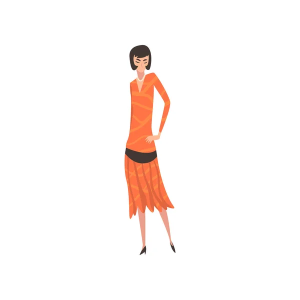 Elegante mujer en vestido rojo retro, hermosa chica de 1920, ilustración vectorial de estilo Art Deco — Archivo Imágenes Vectoriales