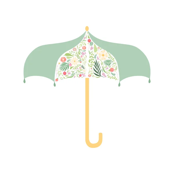 Umbrella Decorated with Floral Seamless Pattern Vector Illustration - Stok Vektor