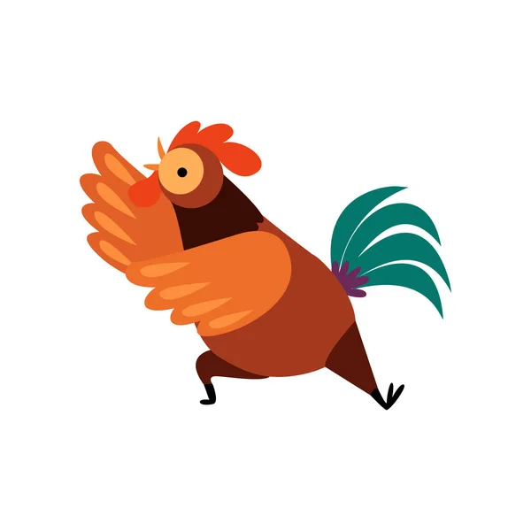 Colorful Rooster Crowing, Farm Cock Cartoon Character Vector Illustration — Stock Vector