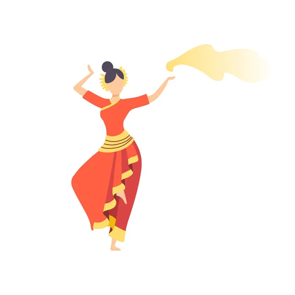 Hermosa mujer india en vestido rojo tradicional, chica en traje brillante del festival, bola de la mascarada, ilustración del elemento del diseño de la fiesta del carnaval en blanco — Vector de stock