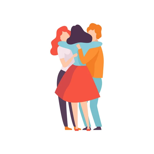 Ομάδα του ευτυχισμένο νεαρό αρσενικό και θηλυκό αγκαλιάζοντας ο ένας τον άλλο, οι άνθρωποι γιορτάζουν εκδήλωση, καλύτεροι φίλοι, έννοια φιλία εικόνα διάνυσμα — Διανυσματικό Αρχείο
