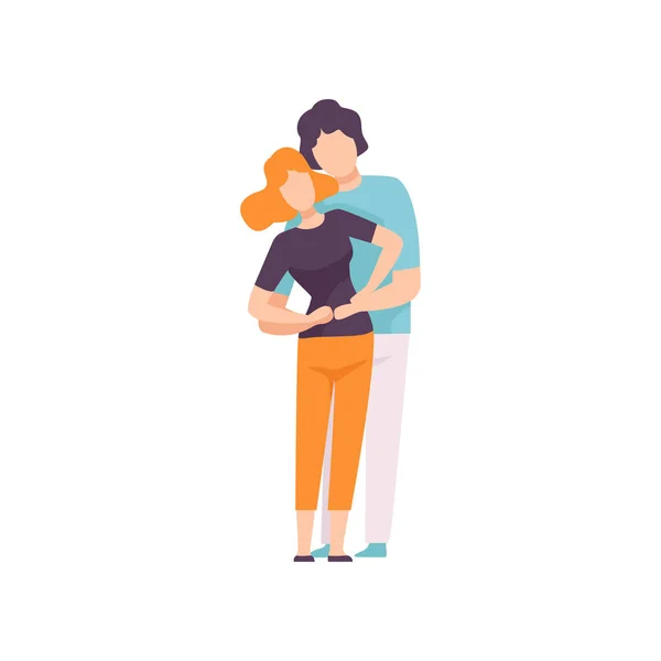 Jovem e mulher apaixonados abraçando, feliz casal romântico Vector Ilustração — Vetor de Stock