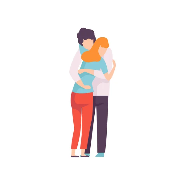 Young Man and Woman Hugging Lovingly, Happy Romantic Couple in Love Vector Illustration — 스톡 벡터