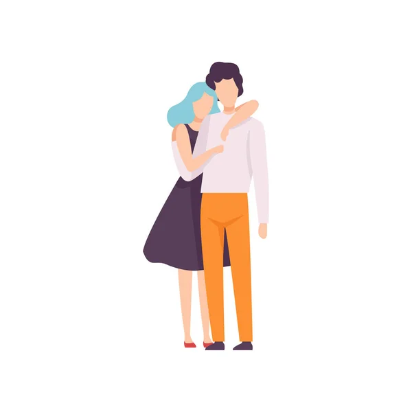 Ευτυχισμένος άνθρωπος και γυναίκα αγκαλιάζει με αγάπη, ρομαντικό ζευγάρι στην αγάπη εικόνα διάνυσμα — Διανυσματικό Αρχείο