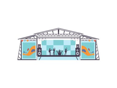 Açık Hava Festivali, Müzik Band Sahnede Performans, Açık Yaz Konser Vektör İllüstrasyon