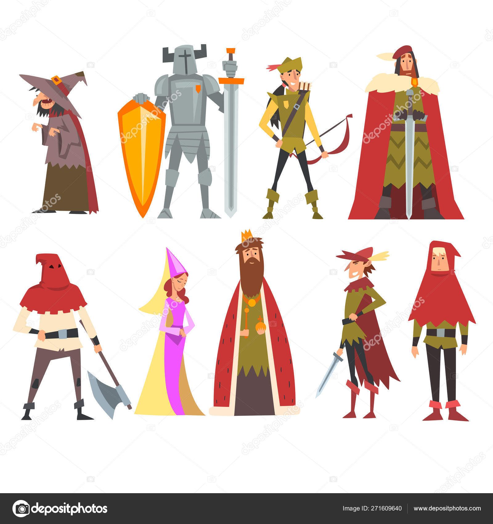 European Medieval Characters Set Old Witch Knight Archer King Princess Executioner People In Historical Costumes Vector Illustration Stock Vector Image By C Topvectors