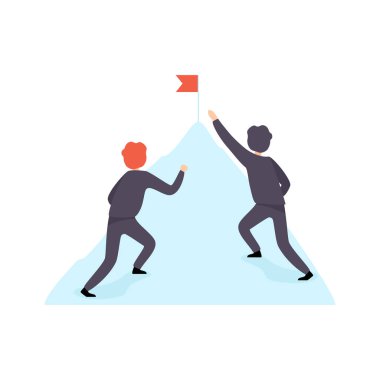 Dağa Tırmanan İki İşadamı, İş Rekabeti, İş Arkadaşları Arasındaki Rekabet, Ofis Çalışanları Zorlu Vektör İllüstrasyonu