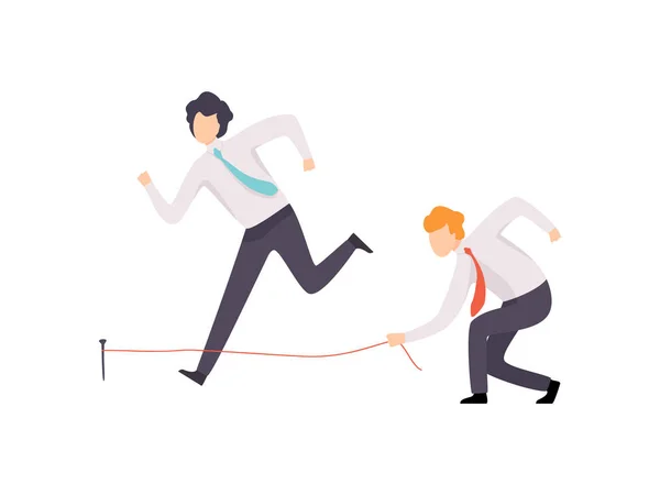 Envious Businessman Tripping His Successful Colleague, Business Competition, Rivalry Between Colleagues, Office Workers Challenging Vector Illustration (dalam bahasa Inggris). - Stok Vektor