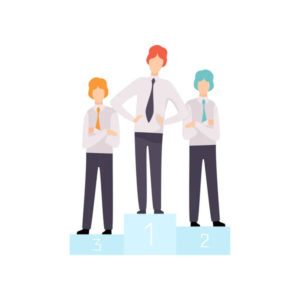Successful Businessmen Standing on Pedestal, Business Competition Among Themselves, Rivalry Between Colleagues Vector Illustration — Stock Vector