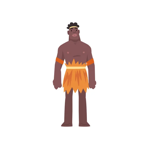 Hombre de piel negra nativo con traje tradicional, personaje de dibujos animados aborigen australiano Vector Illustration — Vector de stock