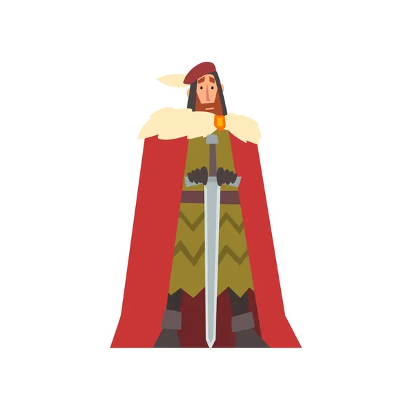剣を持つ歴史的衣装の貴族、ヨーロッパ中世のキャラクターベクトルイラスト — ストックベクタ