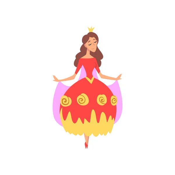 Linda princesa en vestido rojo, cuento de hadas o personaje medieval Vector Ilustración — Vector de stock
