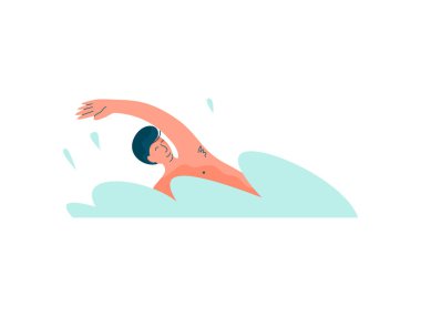 Denizde Yüzen Adam, Yaz Tatilinde Rahatlatıcı Adam, Yaz Açık Hava Etkinlikleri Vektör İllüstrasyon