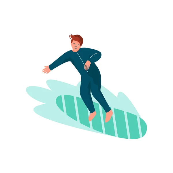 Surfista maschile Equitazione Surfboard, Uomo che fa sport e relax sulla spiaggia, Estate all'aperto Attività Vettoriale Illustrazione — Vettoriale Stock