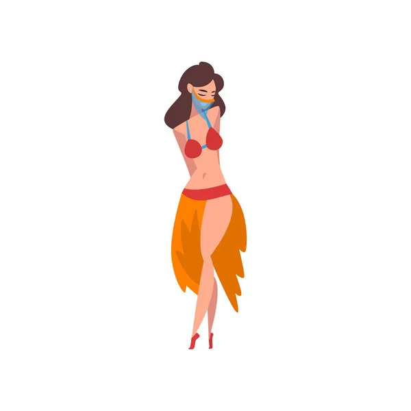 Linda menina graciosa dança do ventre dança, índio ou árabe personagem dançarino em traje e véu Vector Ilustração — Vetor de Stock