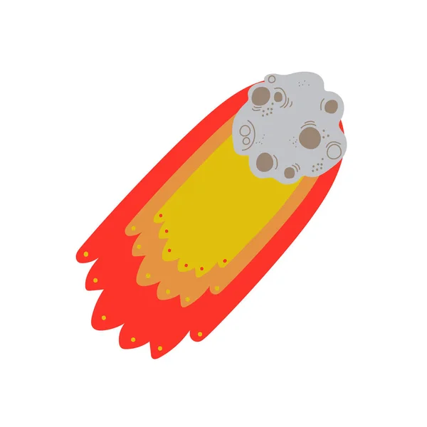 Flaming Comet Caída, Asteroide, Espacio, Cosmos Tema Elemento Diseño Dibujos Animados Vector Ilustración — Vector de stock