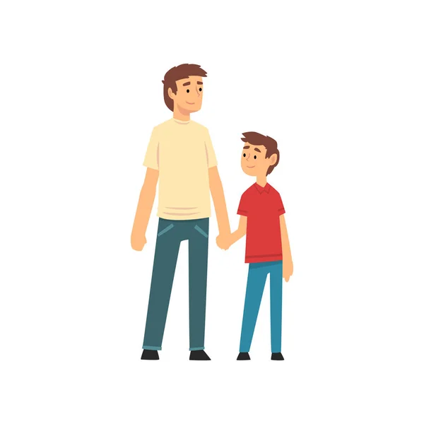 Papá e hijo sosteniendo las manos, padre y su hijo pasando un buen rato juntos, mejor papá ilustración vectorial de dibujos animados — Vector de stock