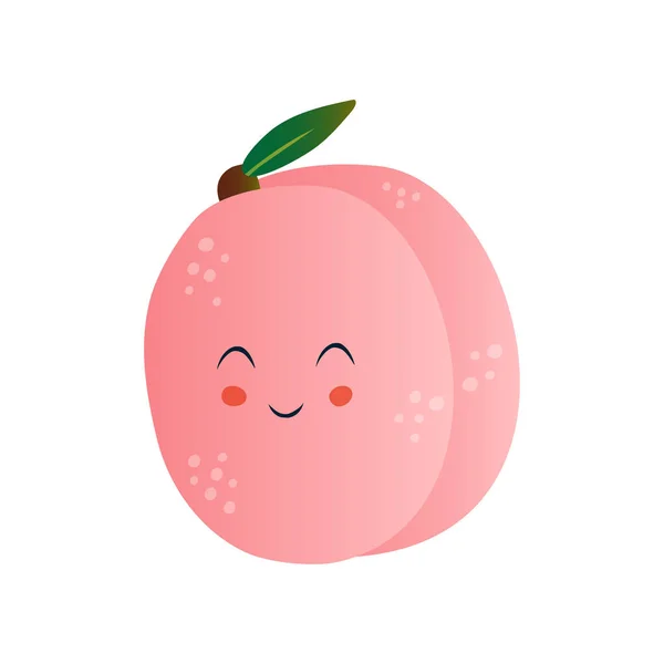 Leuke perzik, grappige fruit cartoon karakter met grappige gezicht vector illustratie — Stockvector