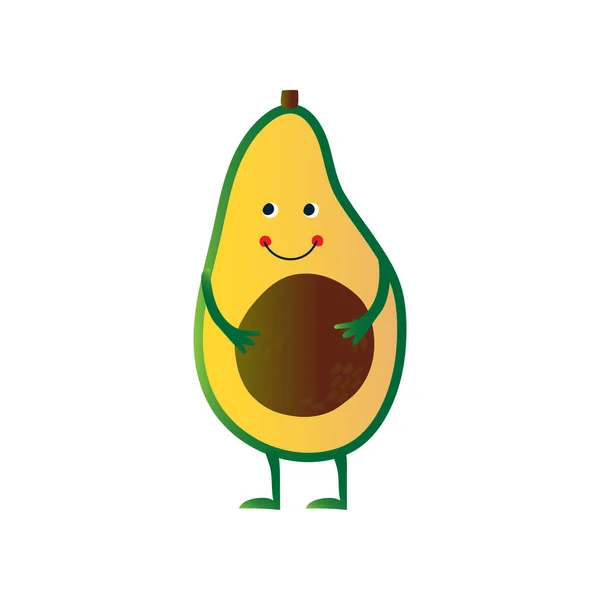 Avocat mignon, personnage drôle joyeux de dessin animé de fruits avec l'illustration vectorielle drôle de visage — Image vectorielle