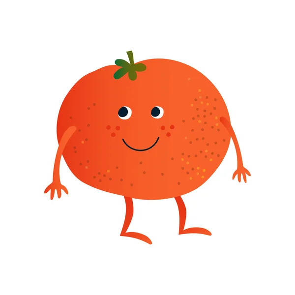 Симпатичный спелый помидор, забавный вегетарианский персонаж со смешным вектором — стоковый вектор