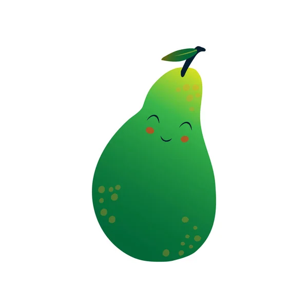 Leuke groene peer, grappige fruit cartoon karakter met grappige gezicht vector illustratie — Stockvector