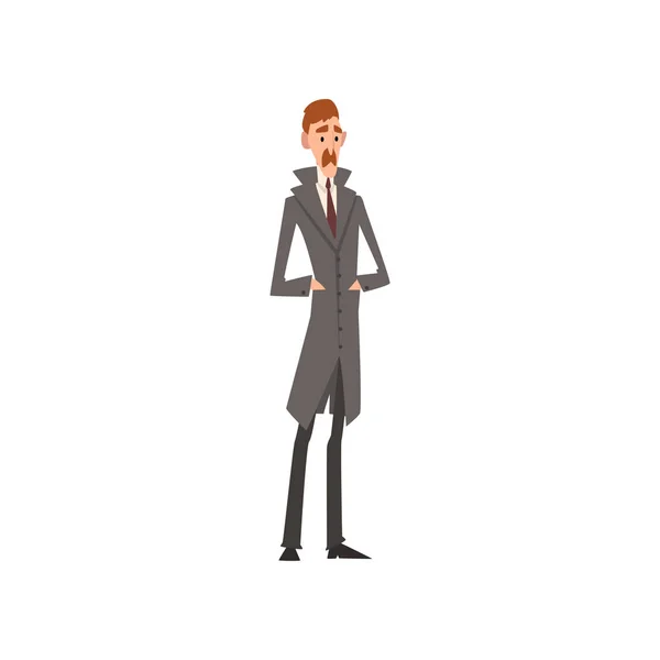 Elegant Victorian Gentleman Character in Gray Frock Coat Vector Illustration — Stock Vector