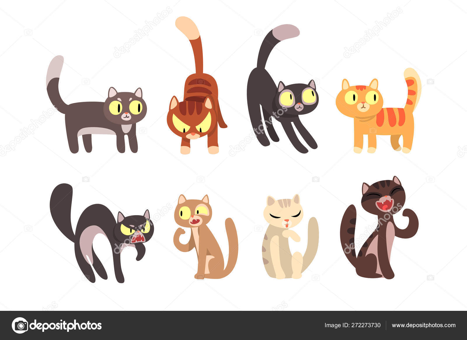 Piatto Di Vettore Di Diversi Gatti Personaggi Dei Cartoni