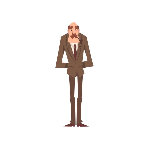 Mature victorien gentilhomme personnage de bande dessinée fumer pipe vectoriel illustration — Image vectorielle