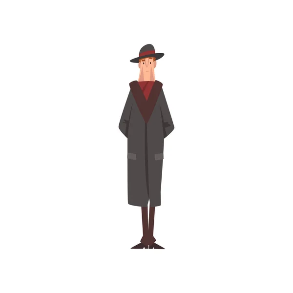Personaje caballero victoriano de capa negra y sombrero Vector Ilustración — Vector de stock
