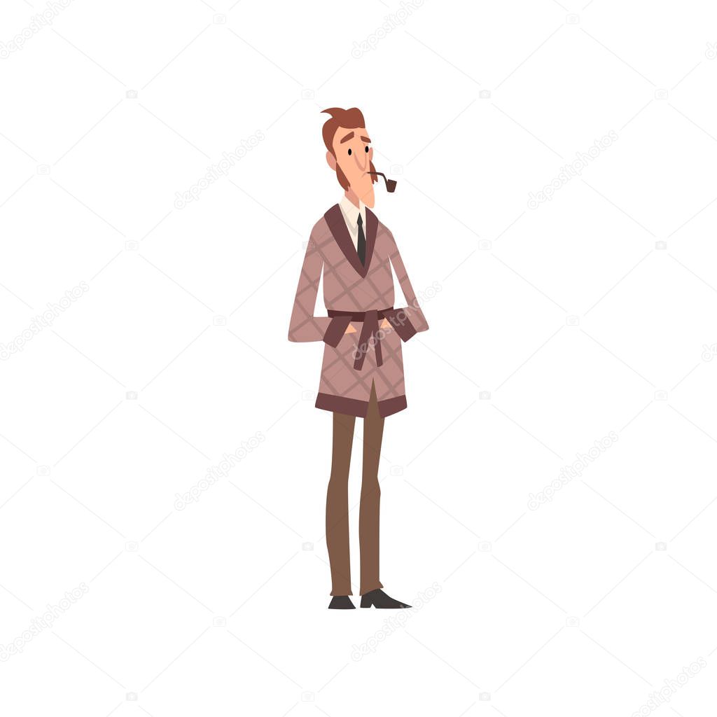 Victorian Gentleman Cartoon Character Smoking Pipe Vector Illustration